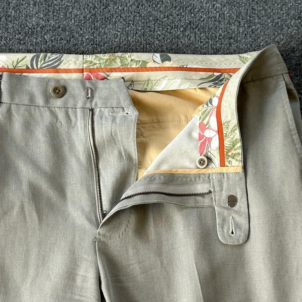 Tommy Bahama Pants Mens 38x32 Beige Silk Cotton Herringbone Dress‎ Trousers